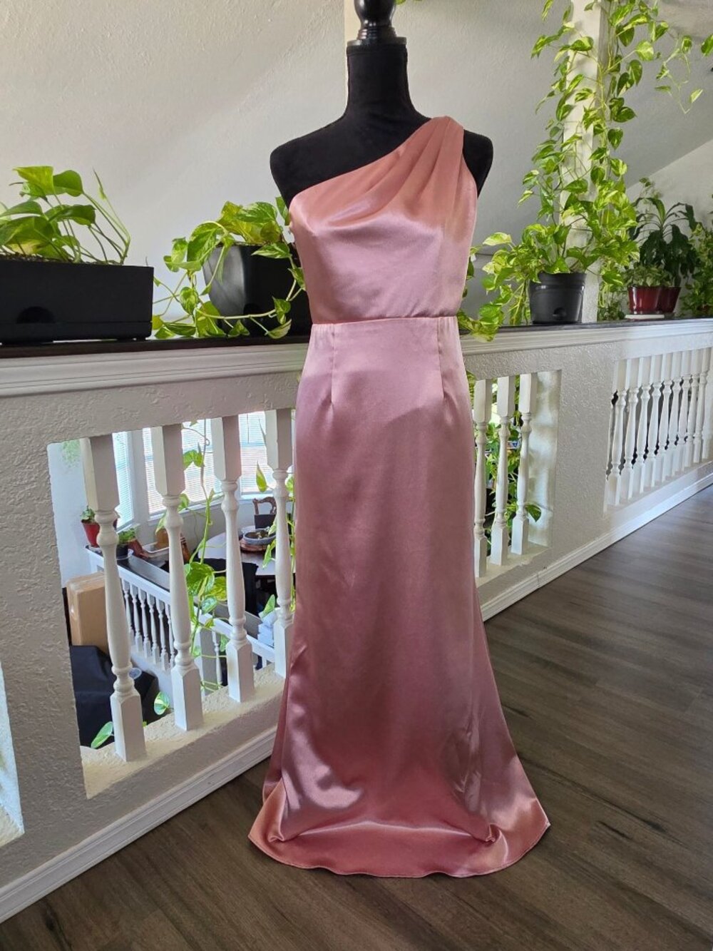 LULUS One-Shoulder Satin Pink Mauve Maxi Dress - Size M